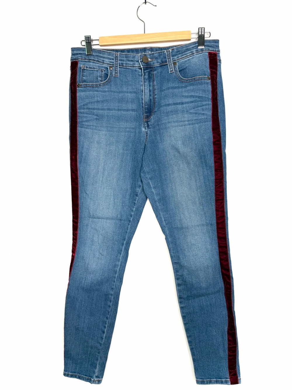 Madison Jules Red Velvet Stripe Side Skinny Jeans Size 10